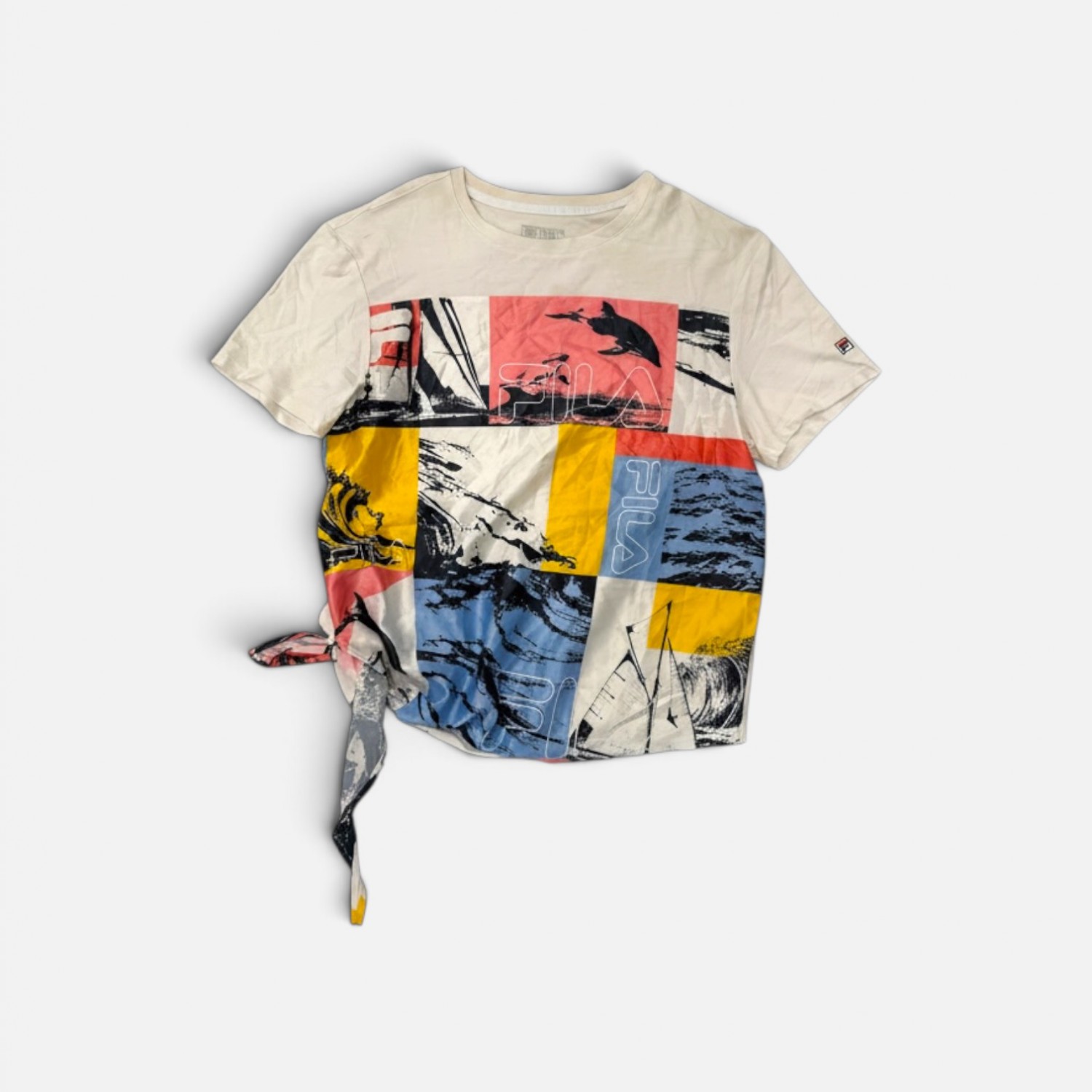 Fila Γυναικείο Graphic T-Shirt με Δέσιμο Εκρού
